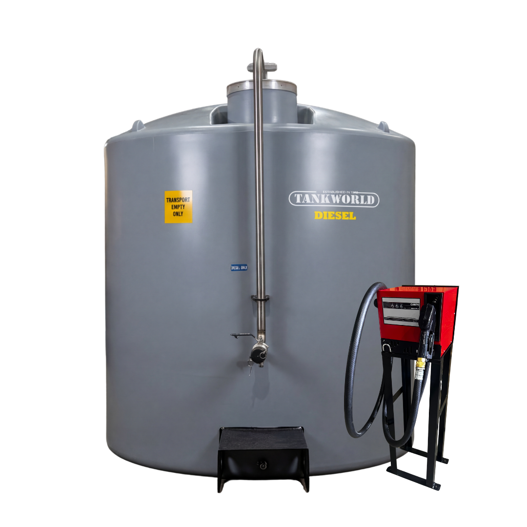 grey 5,000L diesel tank with bowser