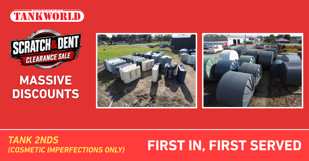 Scratch and Dent Clearance Sale cheap water tanks at Tankworld Rutherford NSW